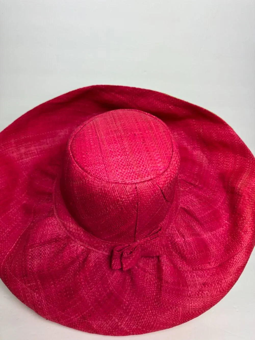 Hand Woven Madagascar Big Brim RAFFIA Sun Hat Pink & Neon Green  Sz XL 23.5" - Picture 6 of 12